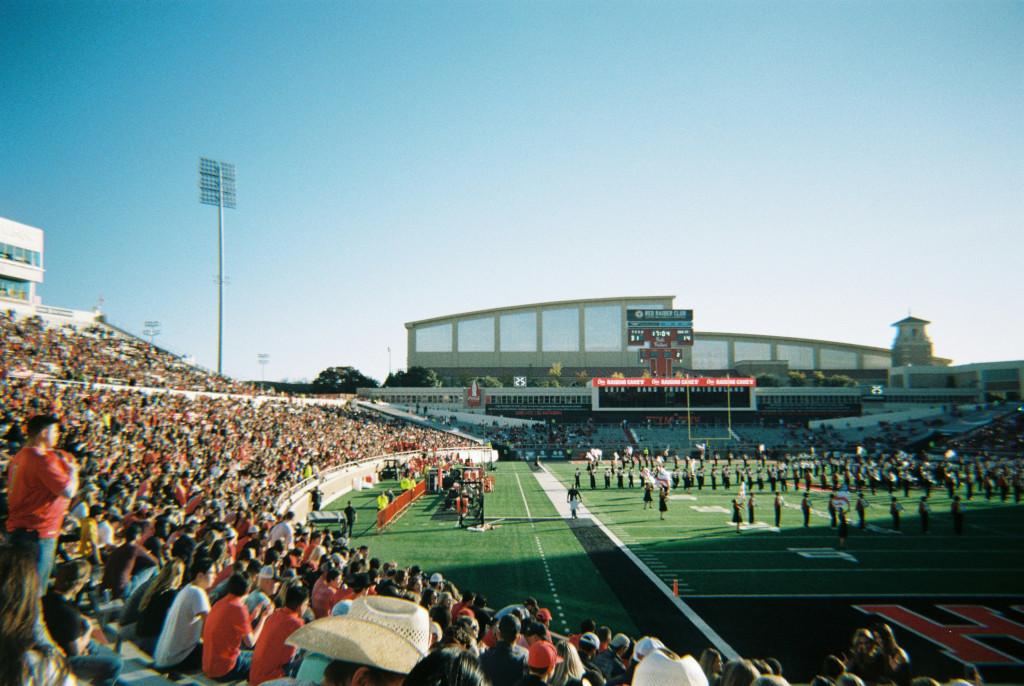 College football stadium on game day.