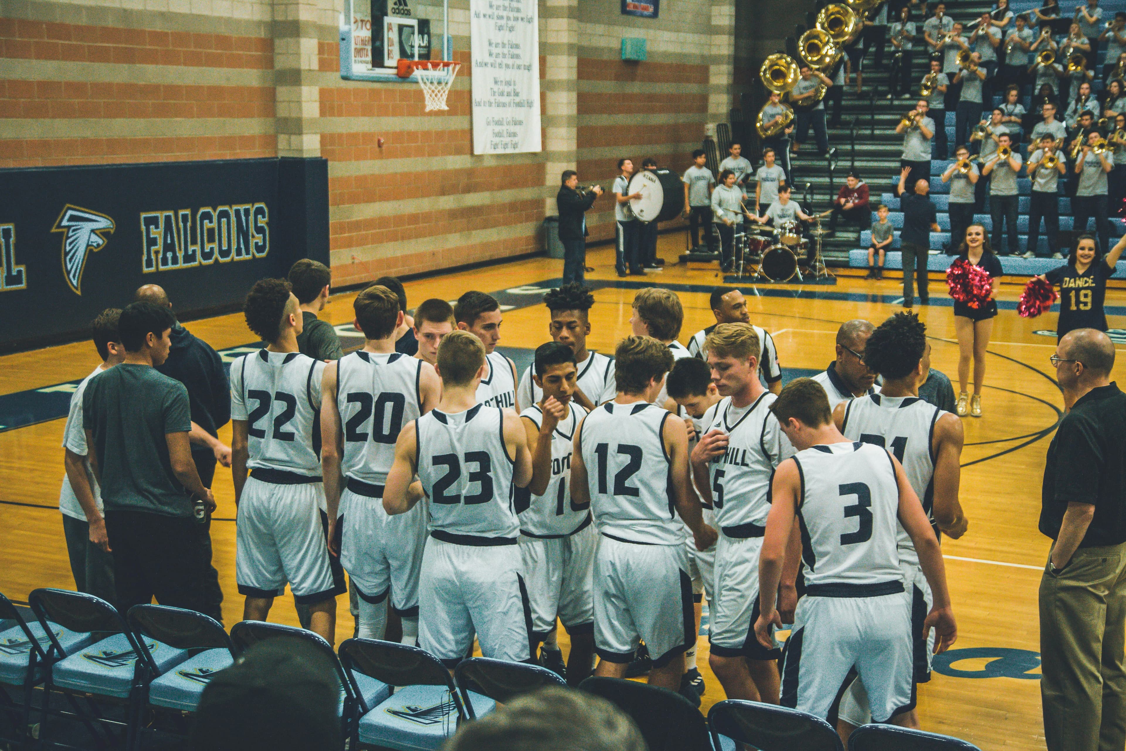 Basketball team huddle